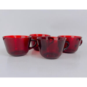 Anchor Hocking Royal Ruby Red Glass Cups Mug Set of 4 Tea Coffee Vintage